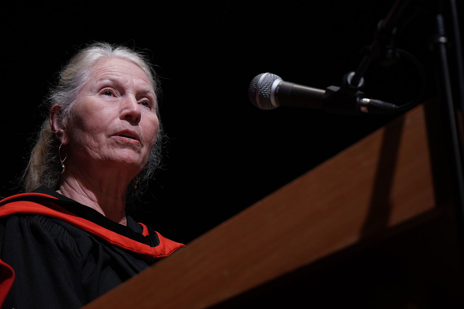 Patricia Trasolini, chair of NIC's Board of Governors, delivers remarks to arts, science and management graduates.