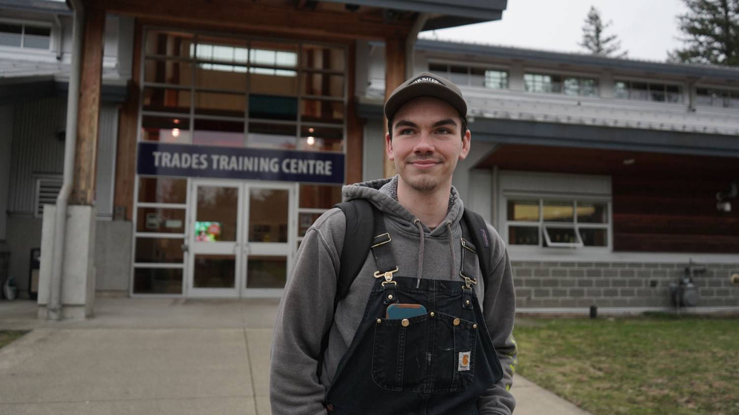 Foundation awards recipient leaving the training centre at the Comox Valley campus