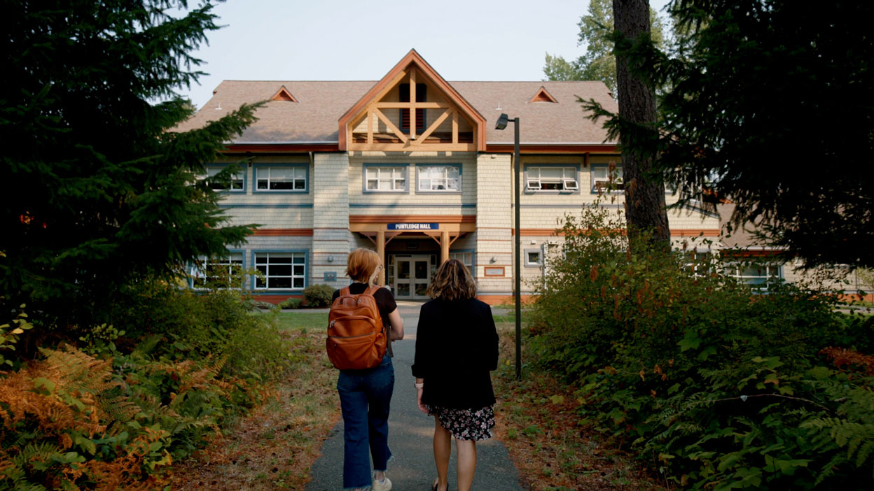 An NIC student and faculty member explore the college's Comox Valley campus