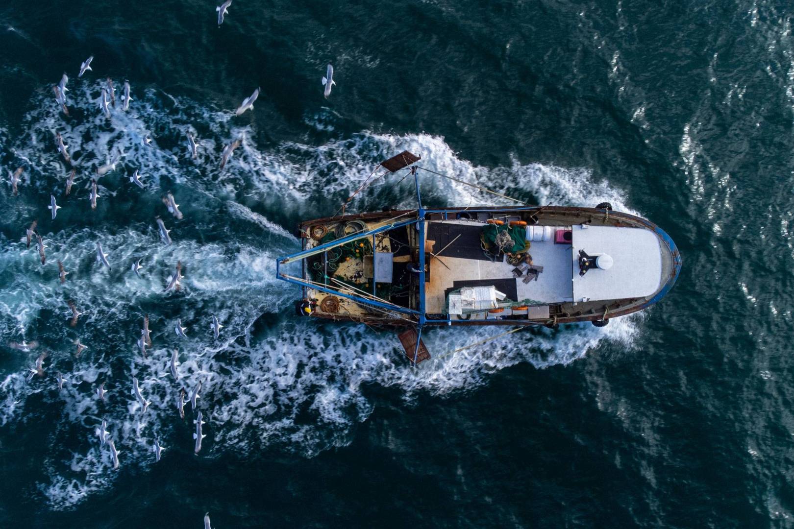 Aerial shot of fishing vessel